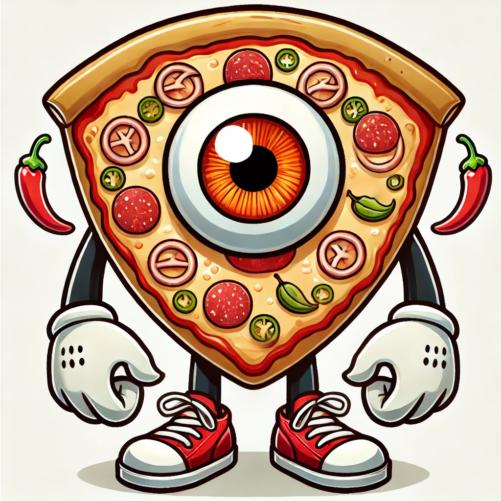 KI-generiertes Bild einer Zyklopenpizza mit Salami, Peperoni und Chili